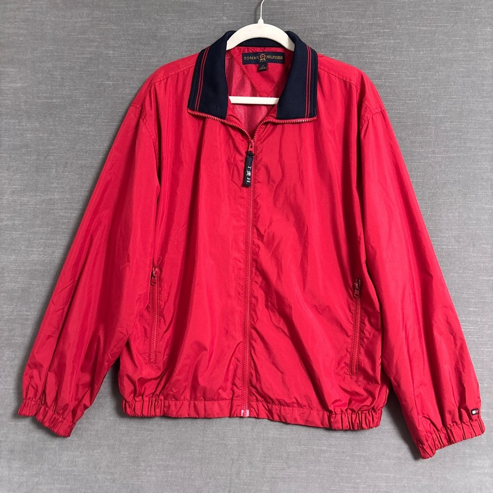Vintage‎ Tommy Hilfiger Jacket M Bomber Red Navy Windbreaker Sailing Logo 90s